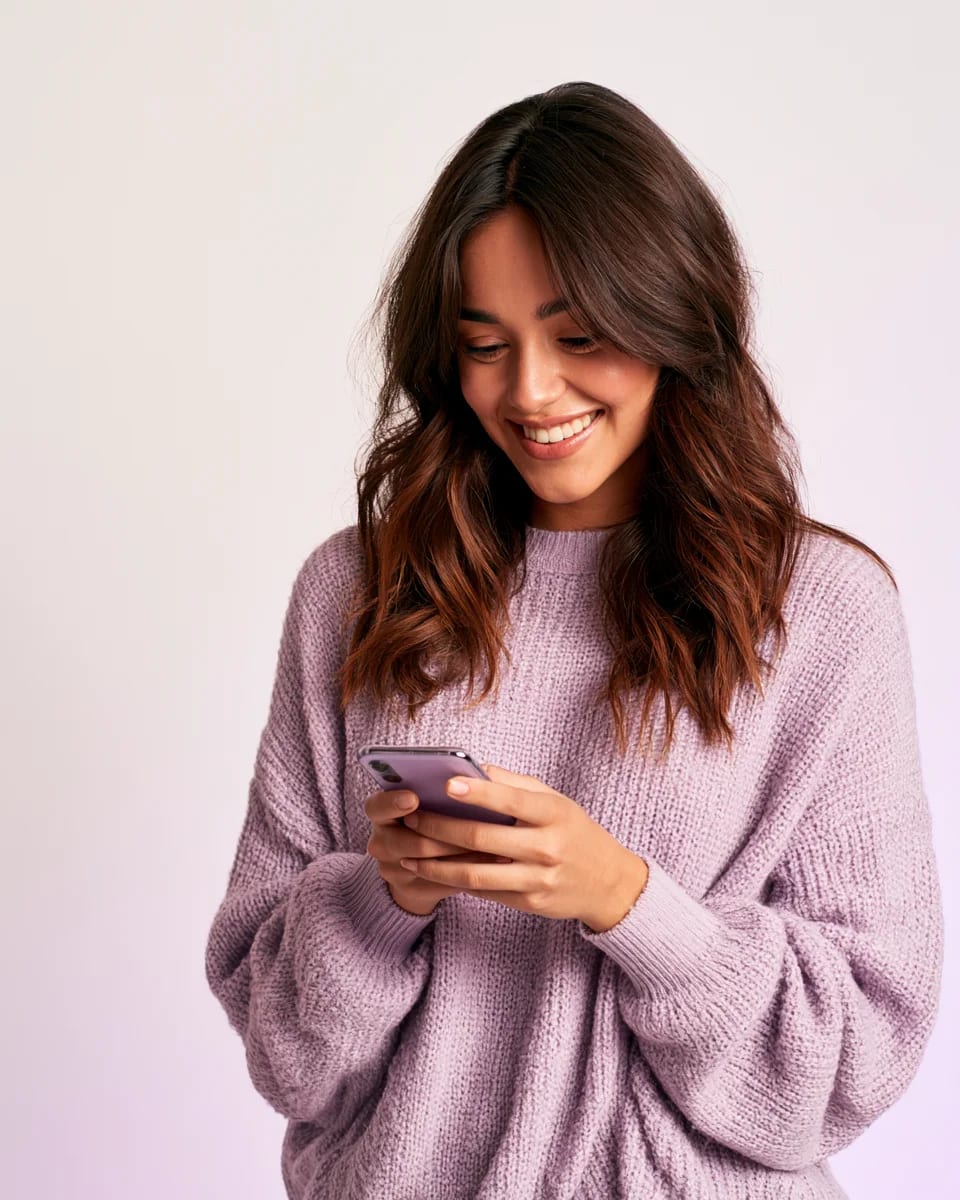 Clienta revisando sus beneficios y puntos acumulados en la aplicación de fidelización de Sunloyalty desde su teléfono
